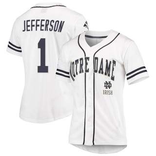 DM Jefferson Replica White Women's Notre Dame Fighting Irish Colosseum /Navy Free Spirited Baseball Jersey