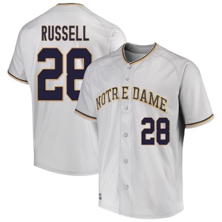 Hunter Russell Replica Gray Men's Notre Dame Fighting Irish Performance Baseball Jersey