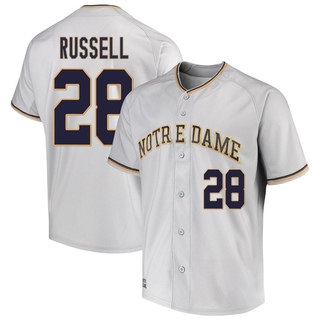 Hunter Russell Replica Gray Youth Notre Dame Fighting Irish Performance Baseball Jersey